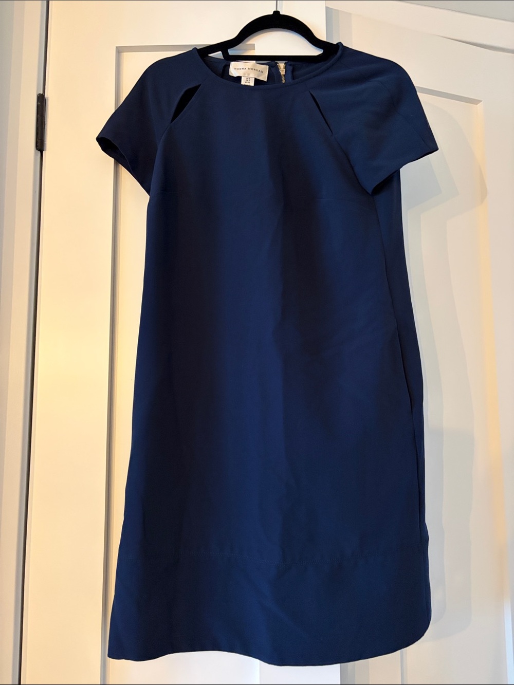 Donna Morgan Navy Short Sleeve Shift Dress with Shoulder Slits